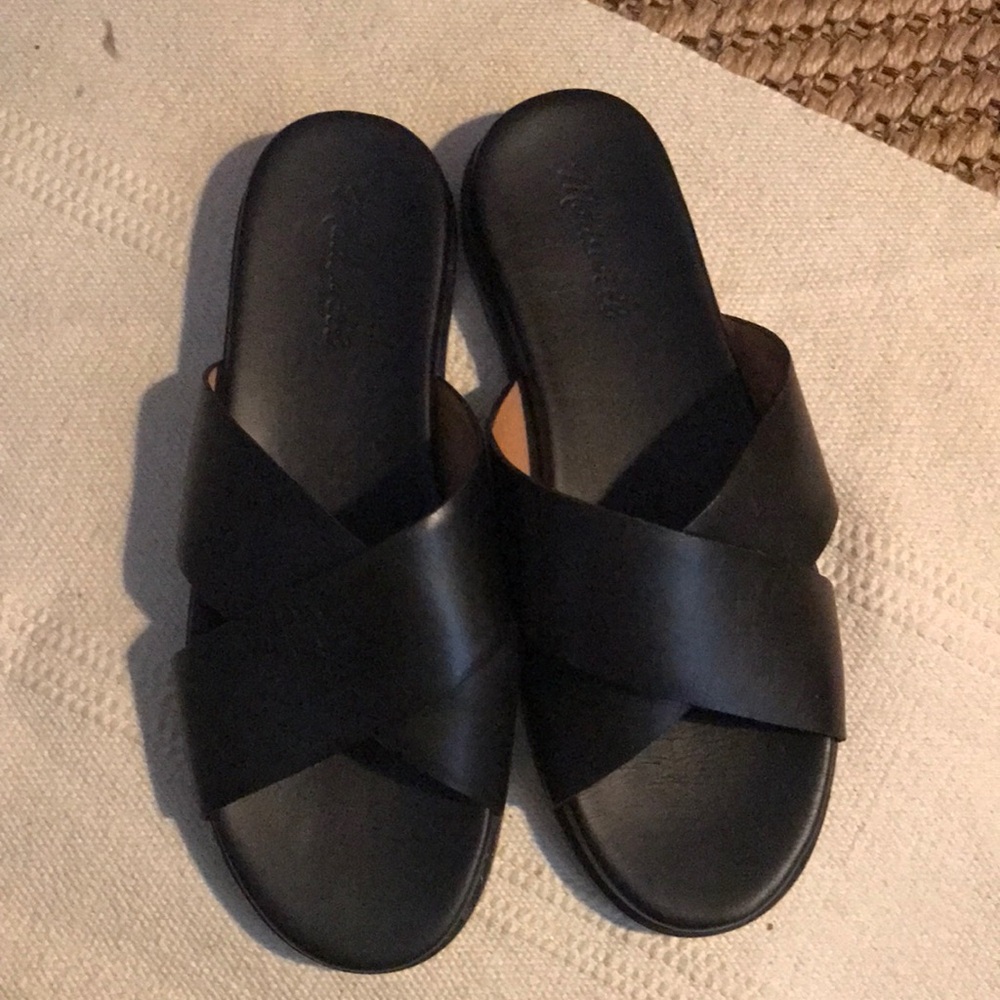 Madewell The Louisa Crisscross Slide Sandals In Black Cushion Insole Size 9 Cozy